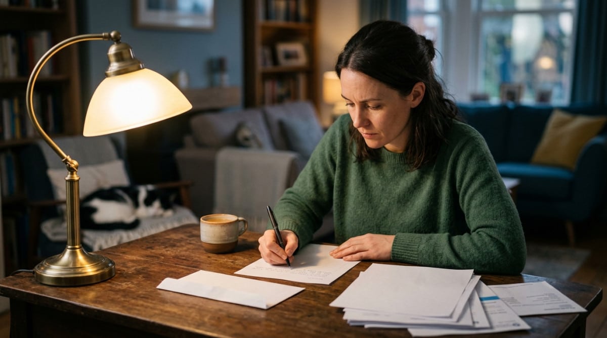 Femme rédigeant une lettre de réclamation médicale