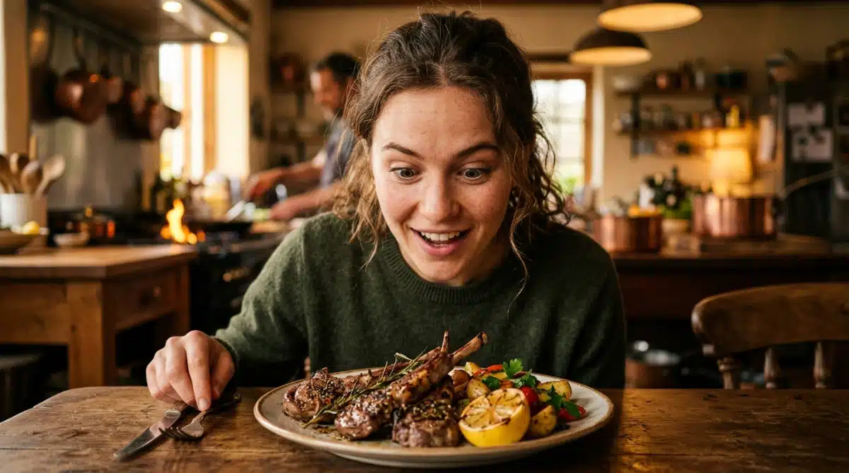 Femme salivant devant un plat et un citron