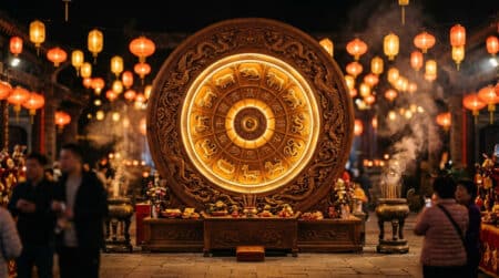 Femme sereine méditant dans une ambiance mystique dorée pour illustrer l'horoscope chinois du 16 septembre 2026