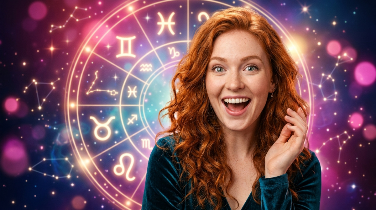 Femme souriante sous un ciel étoilé mystique symbolisant l'horoscope du 18 septembre 2026