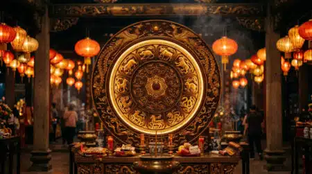 Femme souriante tenant une pièce de jade lumineuse dans une ambiance mystique dorée pour l'horoscope chinois du 30 septembre 2026