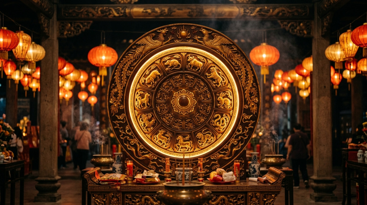 Femme souriante tenant une pièce de jade lumineuse dans une ambiance mystique dorée pour l'horoscope chinois du 30 septembre 2026