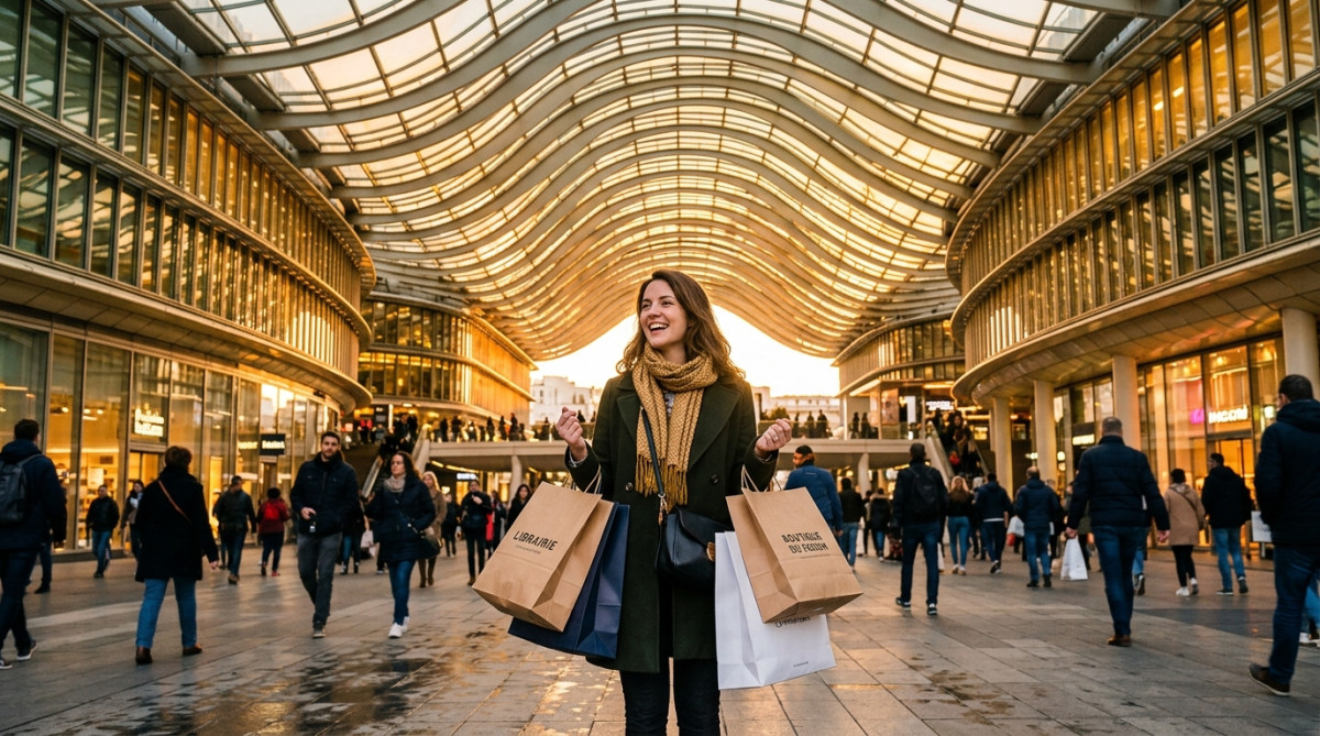 Femme sous la Canopée du Forum des Halles aujourd'hui
