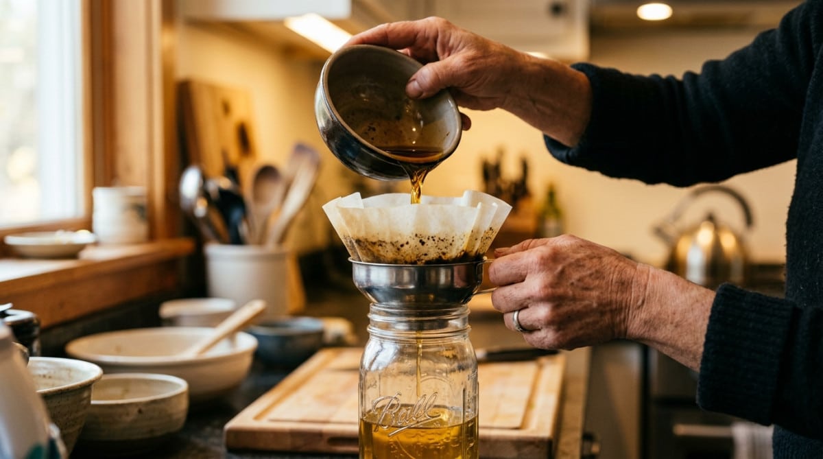 Filtrage de l'huile de friture avec un filtre à café
