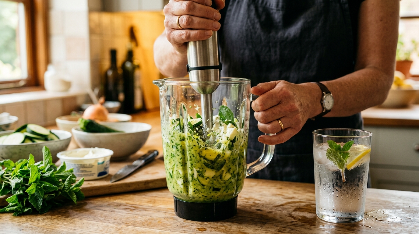 Mixage de courgettes fraîches et fromage frais menthe