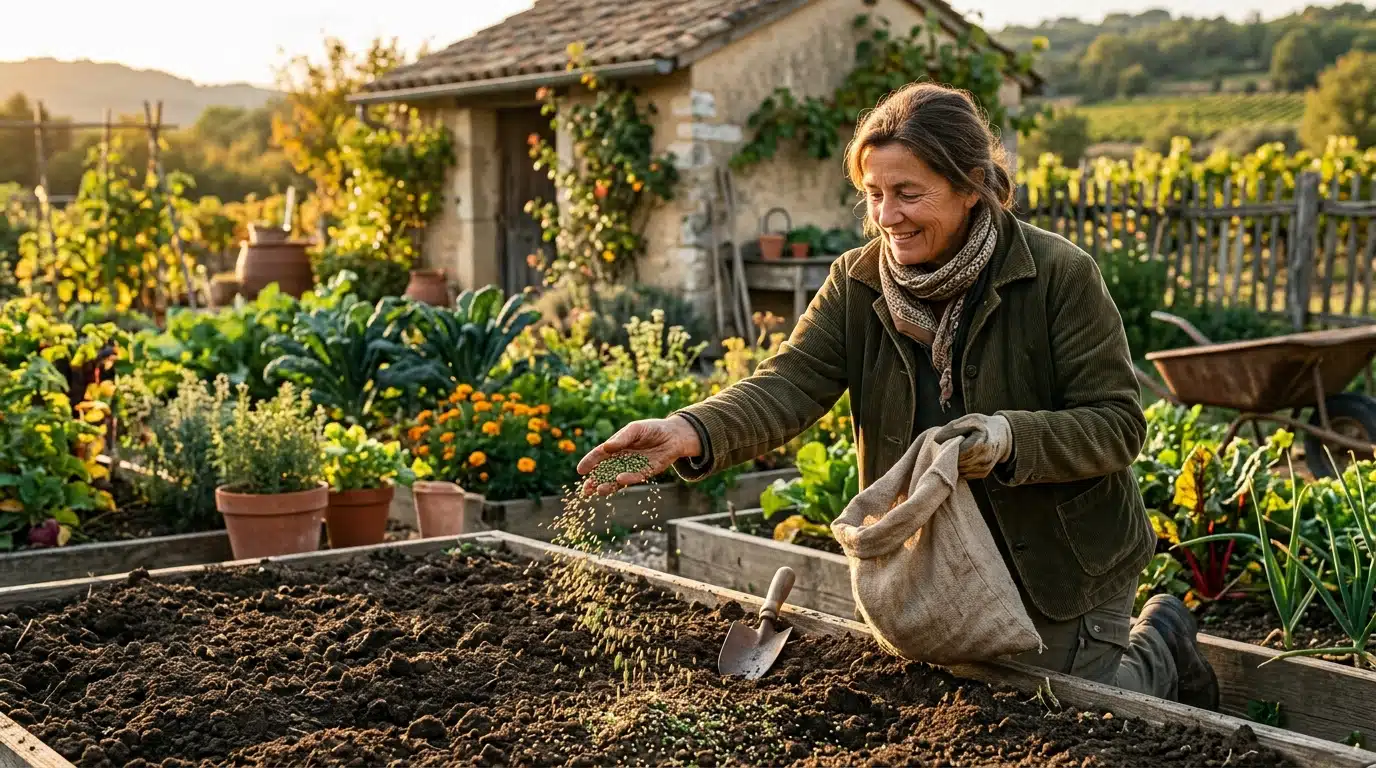 Semis d'engrais vert dans le potager en automne