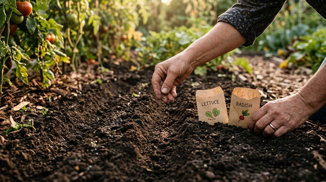 Semis de graines dans un sillon de terre fraîche