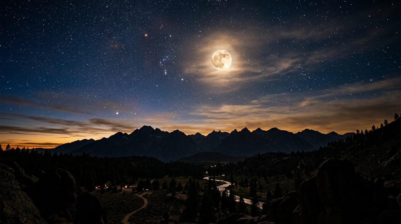 Pleine lune éclatante dans un ciel étoilé nocturne