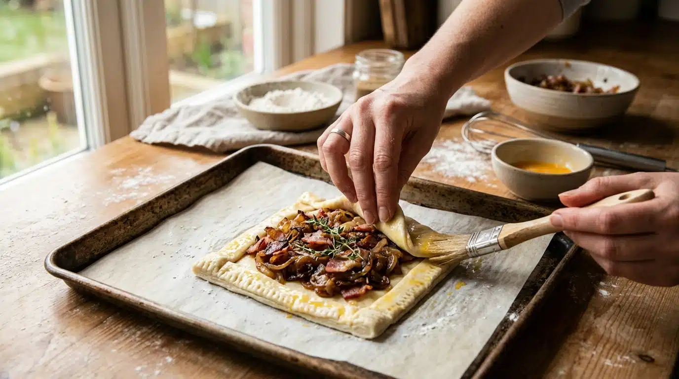 Pliage à la main d'une tartelette rustique avant cuisson