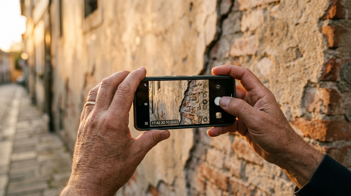 Photo datée d'une fissure prise avec un smartphone