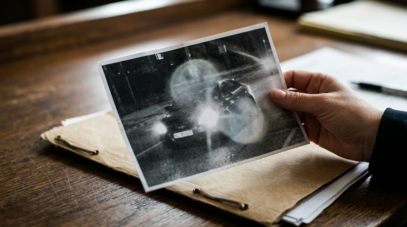 Photo radar tenue en main avec anomalie visible