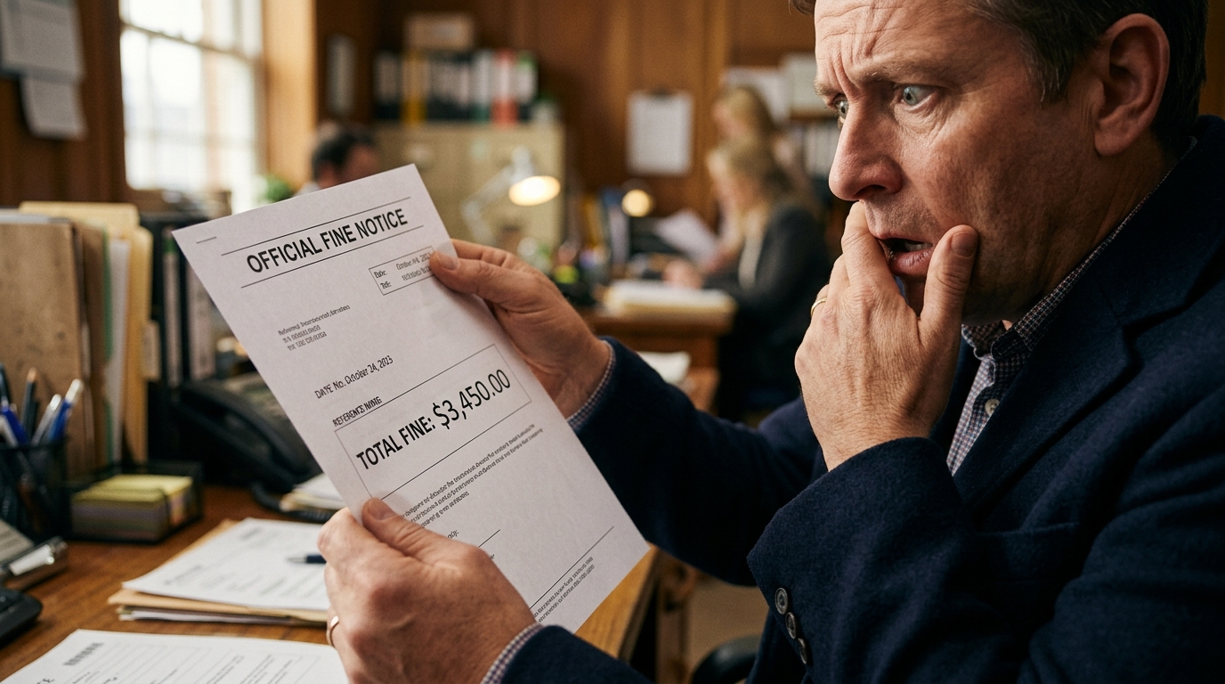 Homme d'affaires stupéfait tenant un document officiel