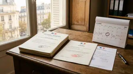 Décret et certificat médical posés sur un bureau