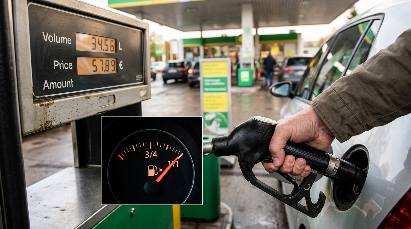 Main sur une pompe à essence dans une station-service