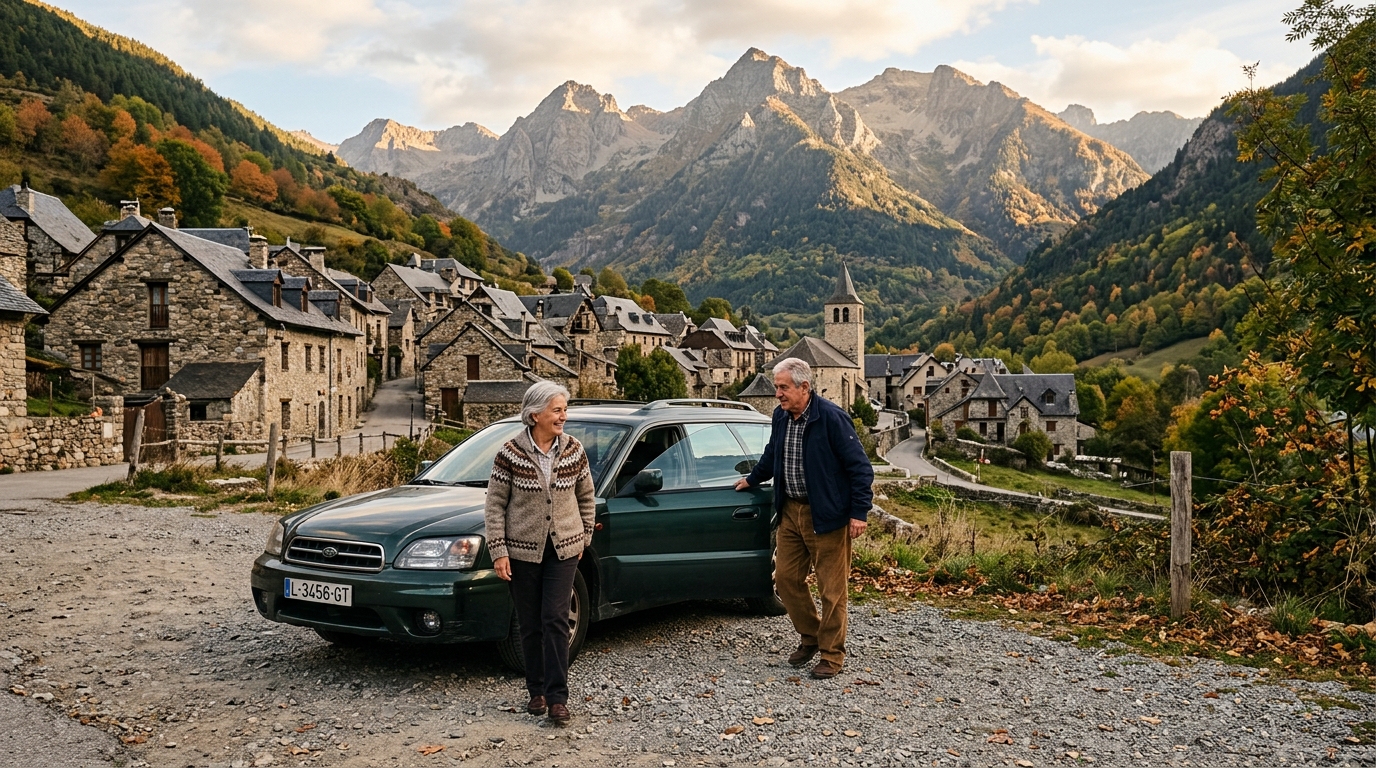 Parking quasi vide du village de Gavarnie en septembre