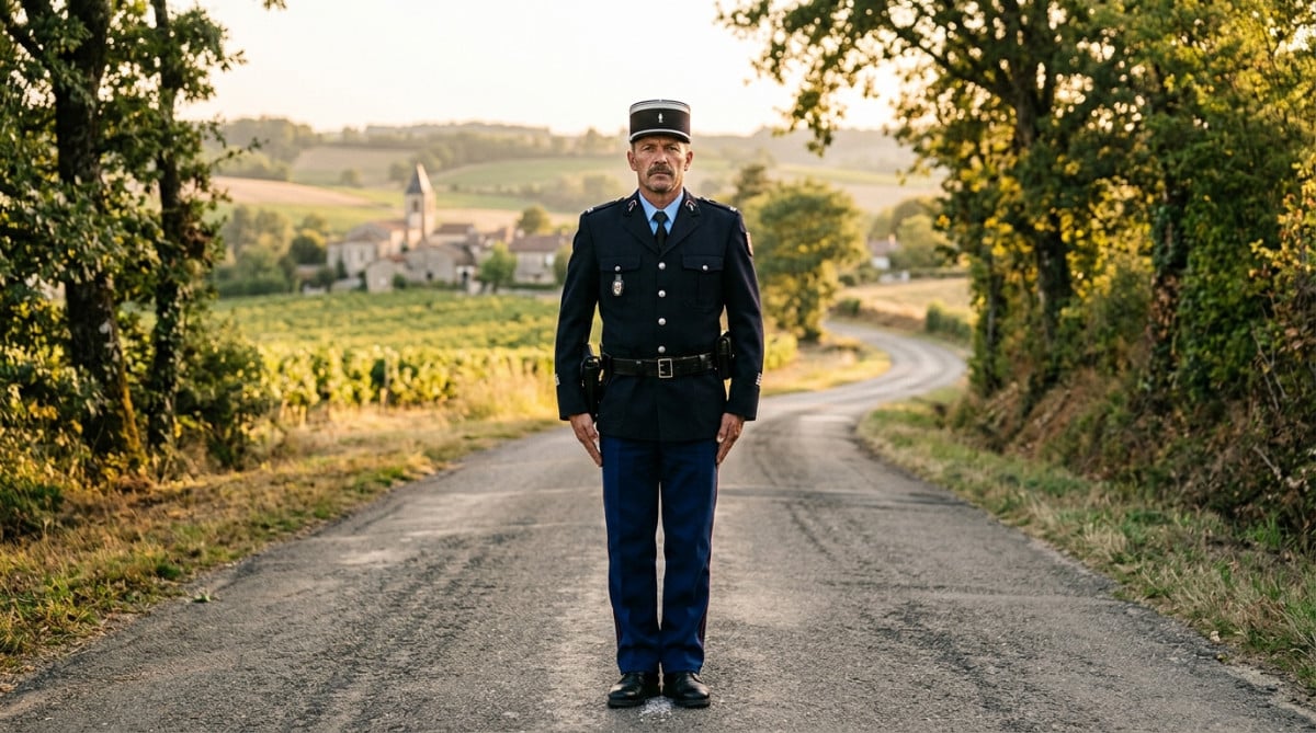 Gendarme français portant son képi rond traditionnel
