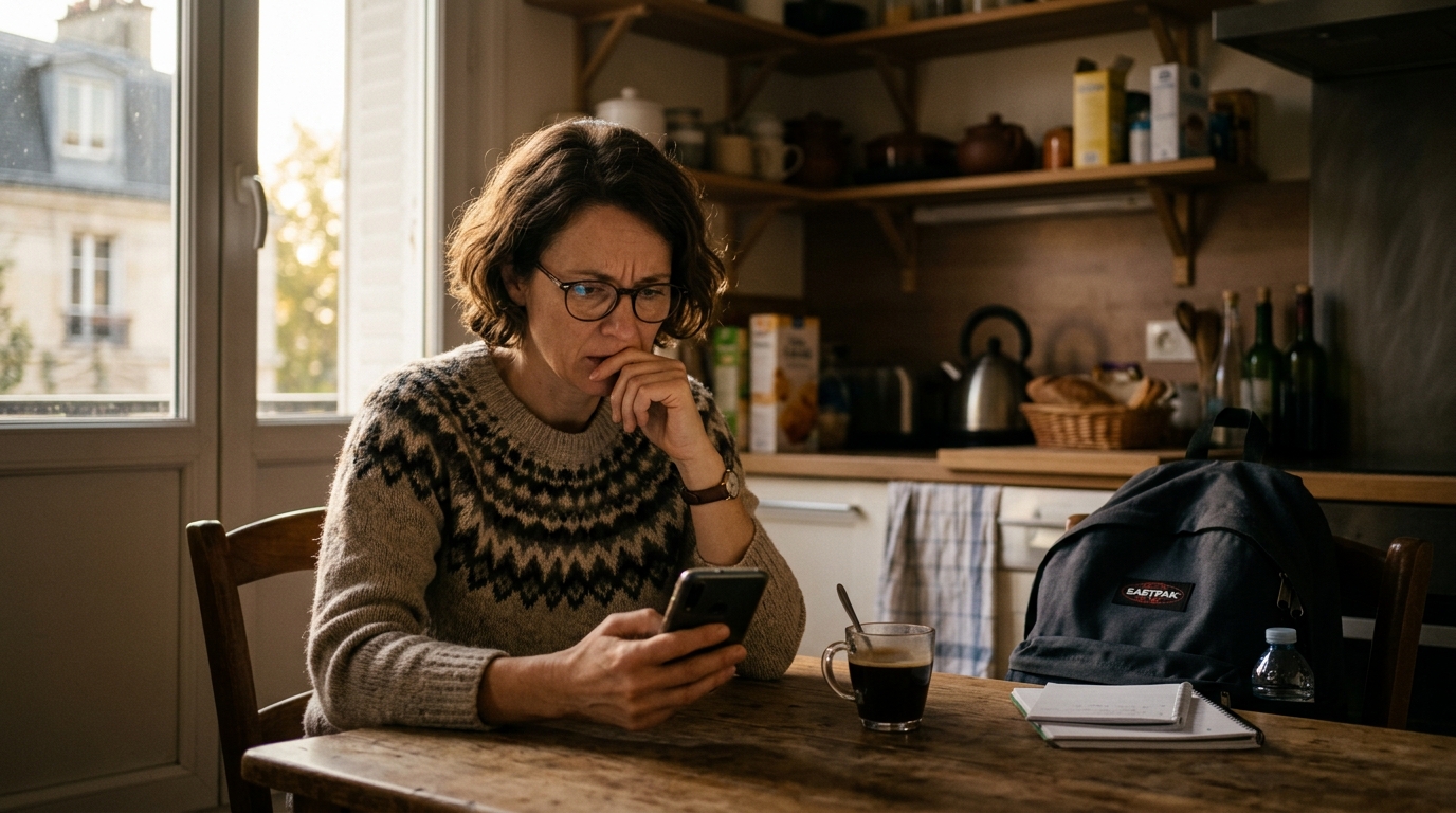 Parent vérifie l'ouverture de l'école sur son téléphone