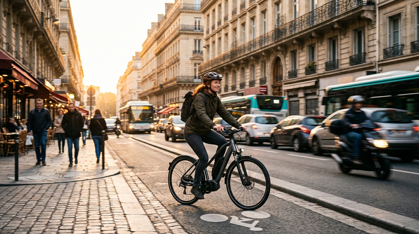 Cycliste se déplace à vélo pendant la grève