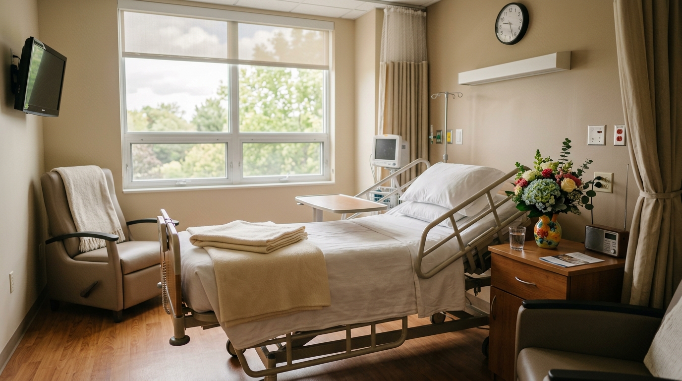 Chambre d'hôpital calme et lumineuse