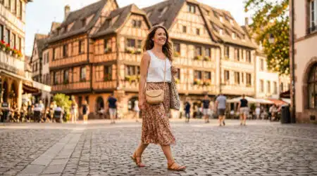 Habitant profitant du soleil et de la chaleur à Strasbourg