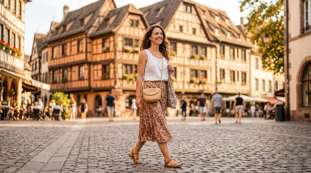 Habitant profitant du soleil et de la chaleur à Strasbourg