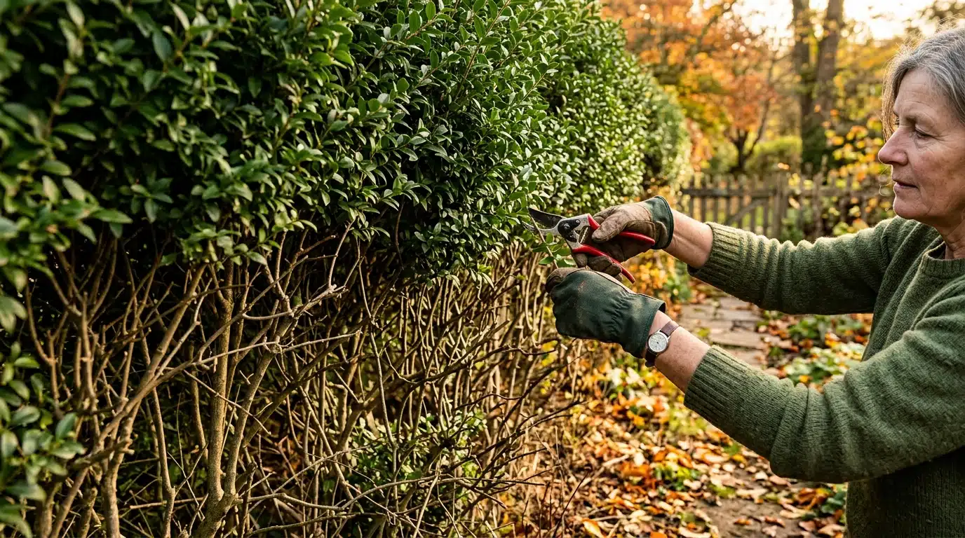 Haie avec base dégarnie et feuillage dense en hauteur