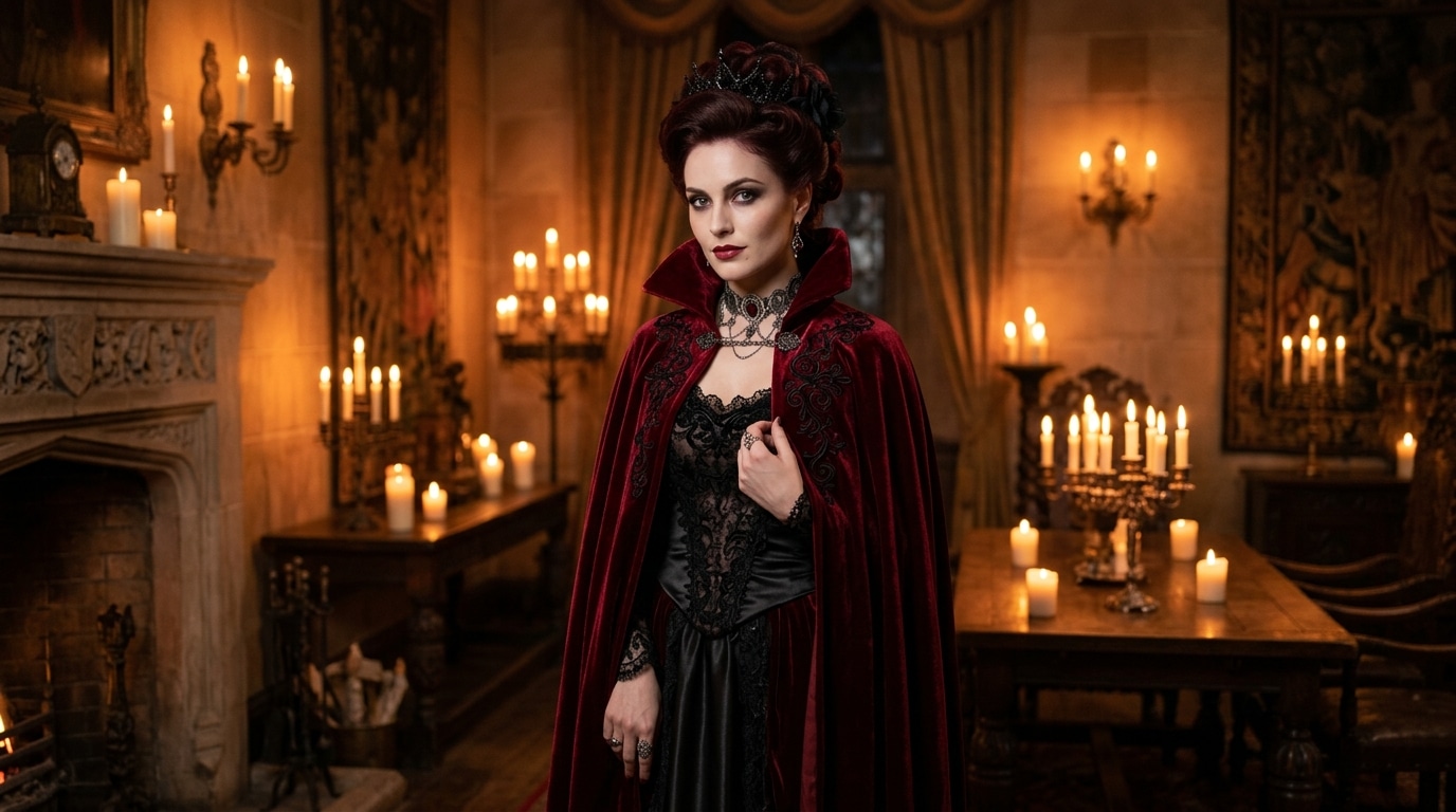 Femme en costume de vampire élégant signe Scorpion Halloween