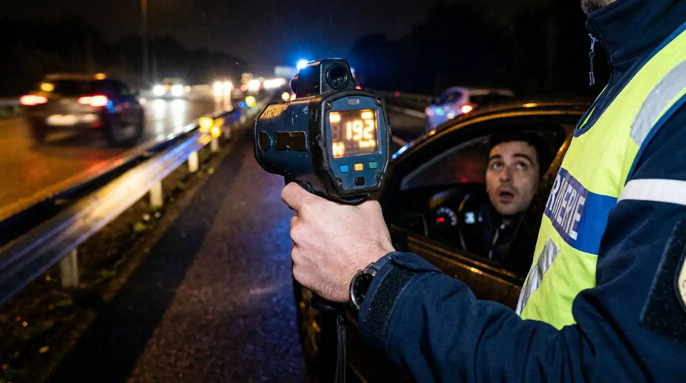 Gendarme tenant un radar de contrôle routier