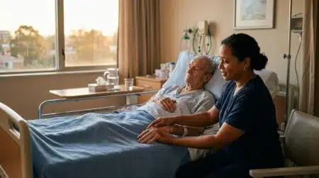 Main tenue entre un patient âgé et une soignante