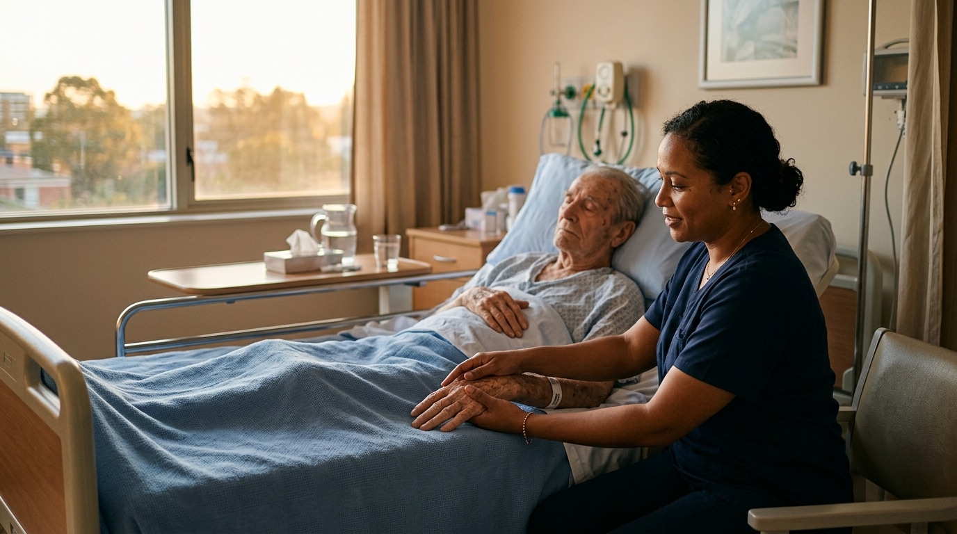 Main tenue entre un patient âgé et une soignante