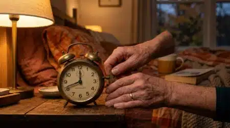 Main réglant une horloge à l'heure d'hiver