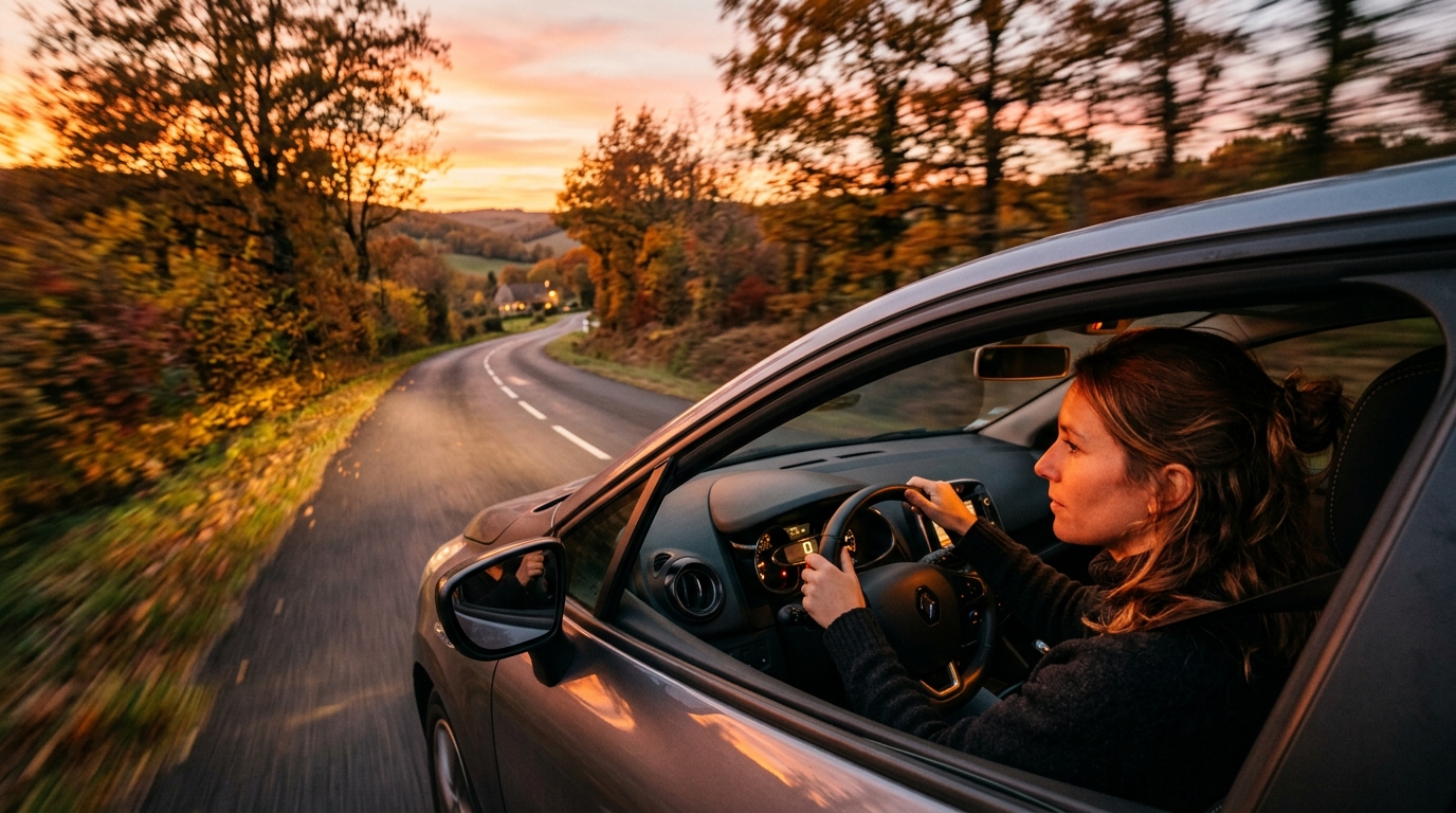 Automobiliste roulant de nuit après le changement d'heure