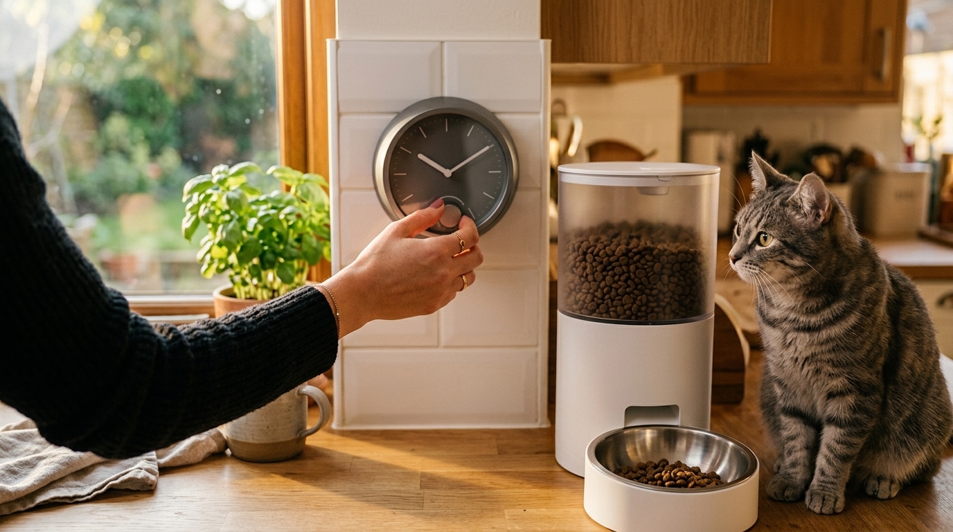 Réglage d'un distributeur automatique de croquettes pour chat