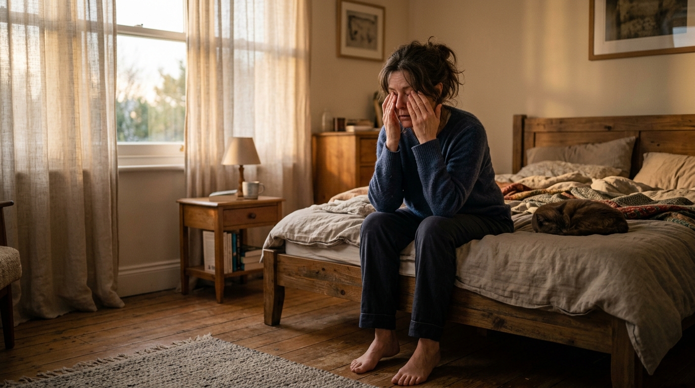 Femme fatiguée au réveil après le changement d'heure d'hiver