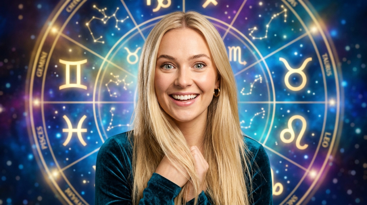 Homme émerveillé entouré d'une lumière cosmique dorée évoquant les prédictions astrologiques du jour
