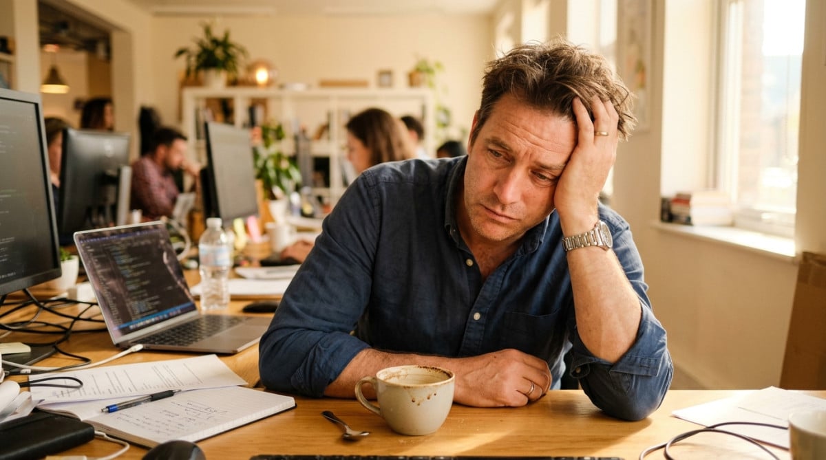 Homme fatigué après un coup de barre au bureau