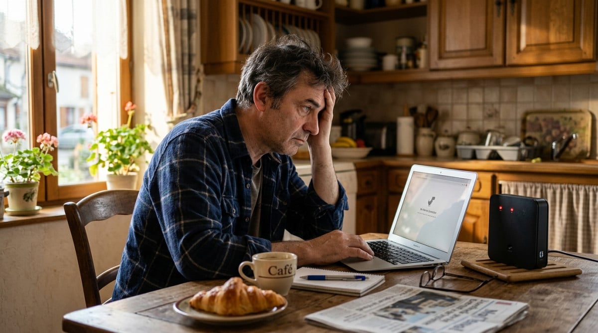 Homme fixant sa box internet en panne