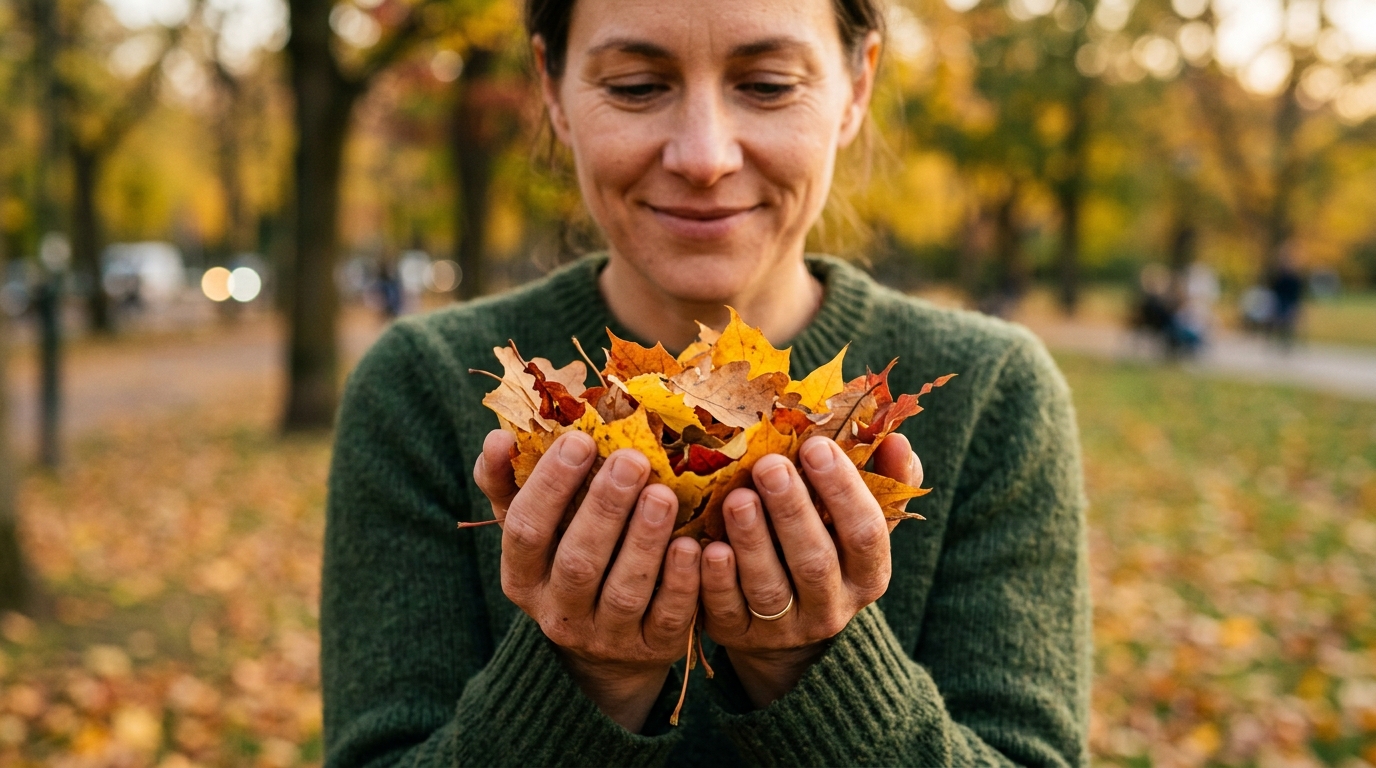 Mains tenant des feuilles d'automne dorées