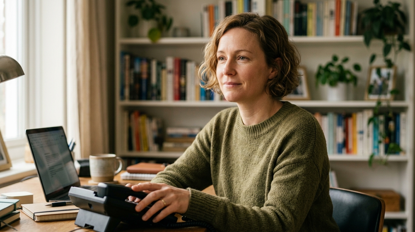 Femme sereine refusant un appel au bureau
