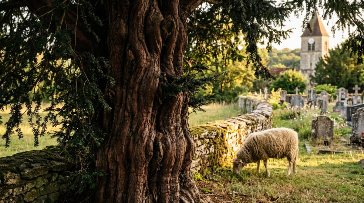 If ancien près d'un mur de cimetière de village
