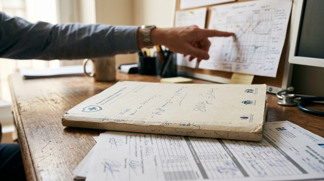 Dossier médical de don de gamètes sur un bureau
