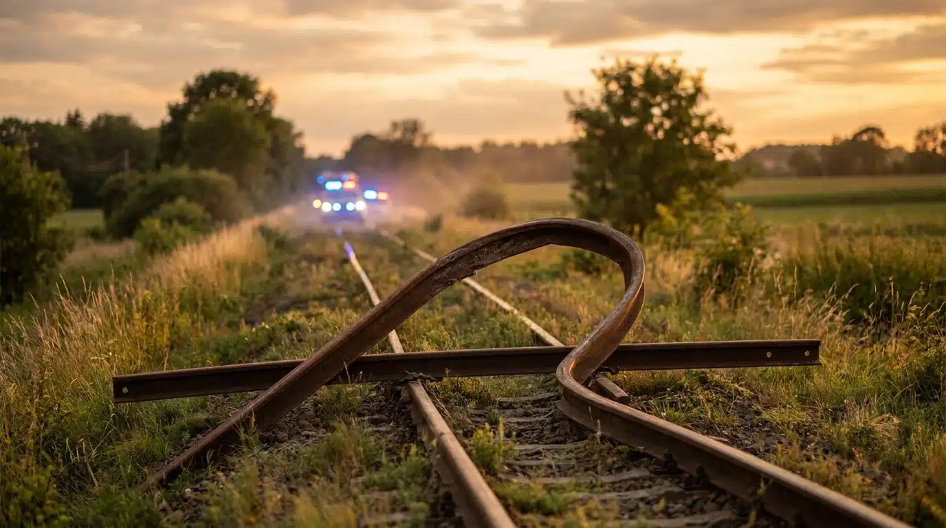Rail tordu posé en travers des voies ferrées