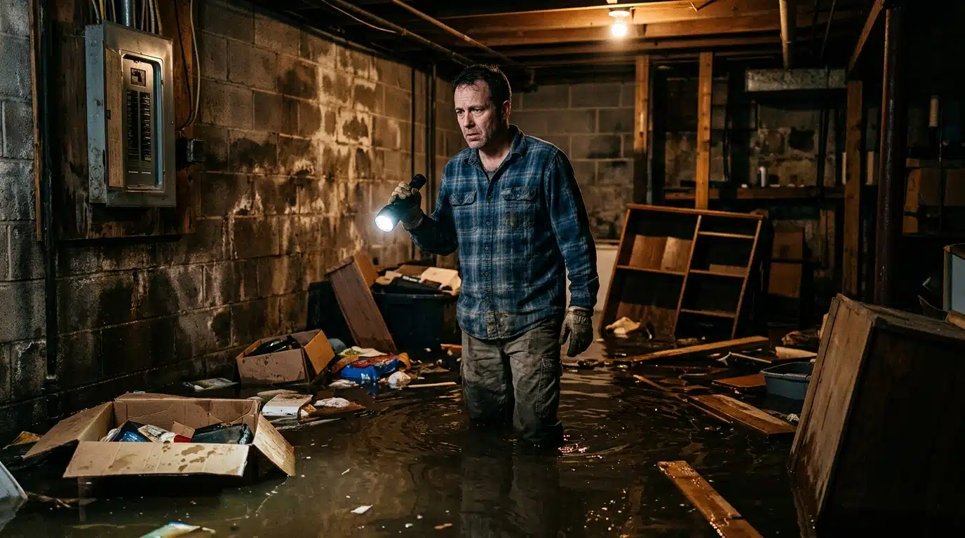 Voisin découvrant une cave inondée par les infiltrations