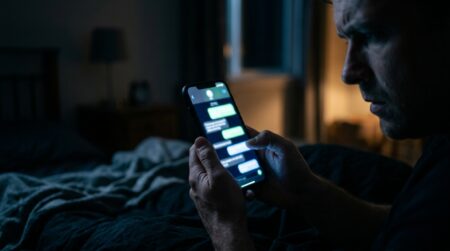 Smartphone allumé dans une pièce sombre la nuit