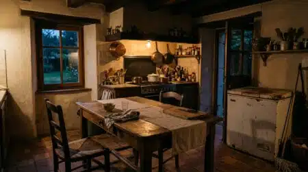 Congélateur dans une cuisine familiale sombre