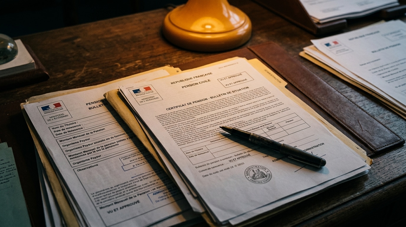 Documents administratifs de pension sur un bureau