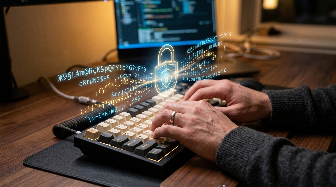 Mains sur un clavier avec cadenas numérique lumineux