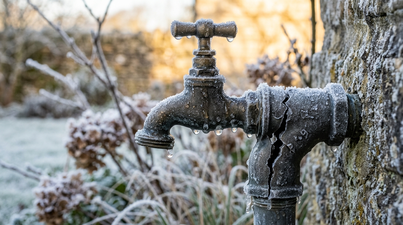 Raccord de robinet de jardin fissuré par le gel