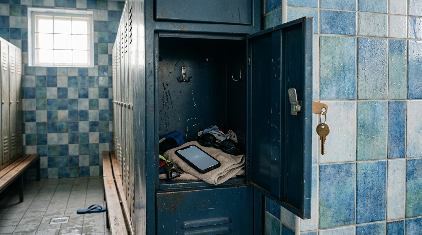 Téléphone posé dans un casier de vestiaire