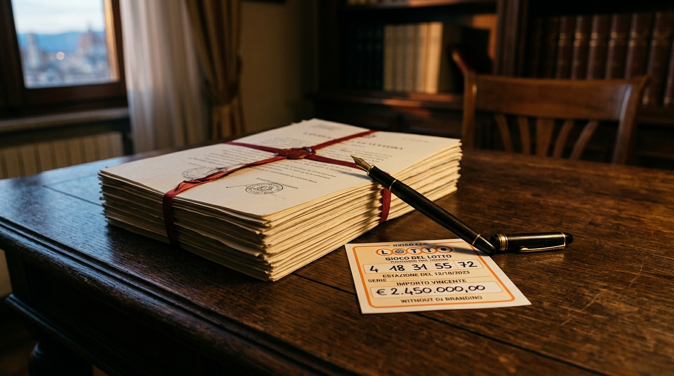 Documents juridiques et ticket de loterie sur un bureau